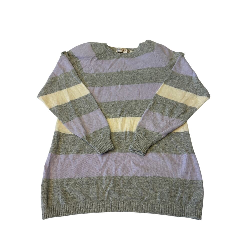 VTG Michelle Stuart Sweater Crew Neck Lambswool Size Small Striped Multicolor